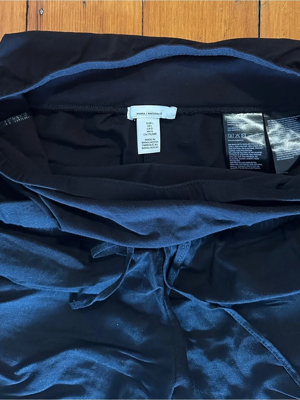 H&M MAMA Linen-Blend Drawstring Maternity Pants in Black, sz L, NWOT
